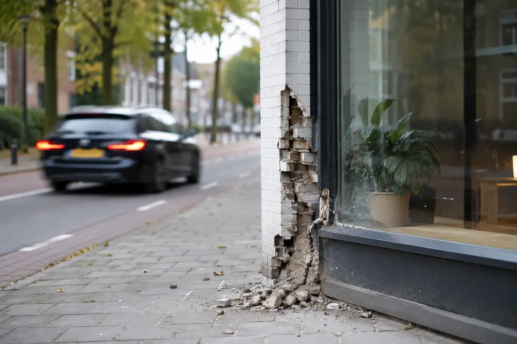 Auto veroorzaakt schade aan pand in Apeldoorn en rijdt door