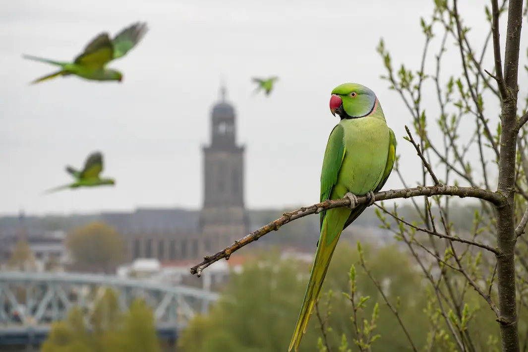 Felgroene parkieten breiden zich uit in Gelderland