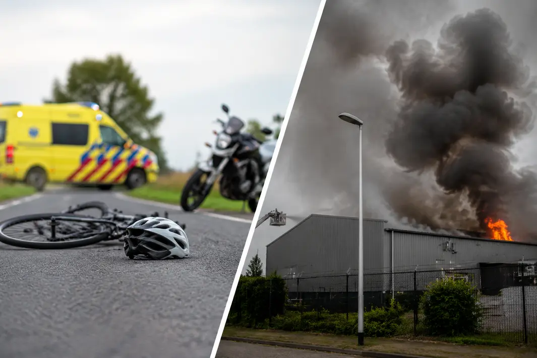Botsing tussen wielrenner en motor en brand bij bedrijf in Gelderland