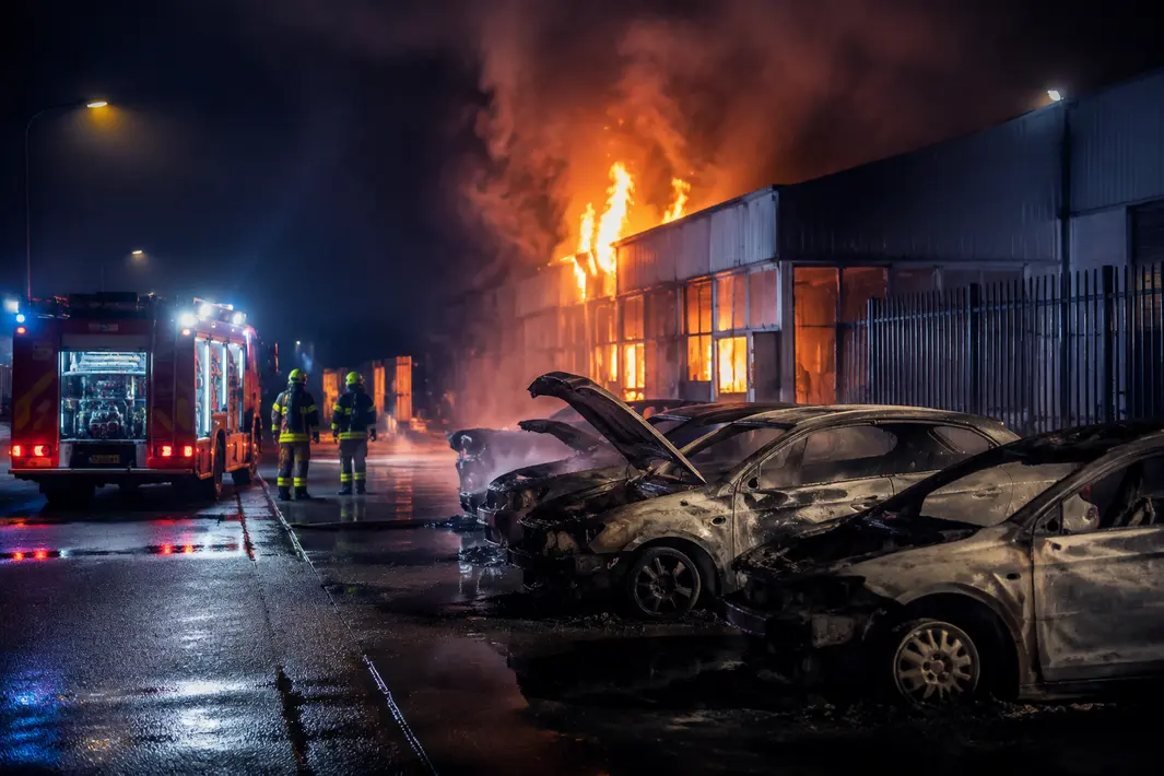 Brand in bedrijf en meerdere autobranden in de nacht in Gelderland